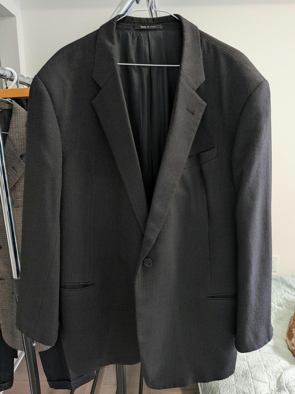 Armani Collezioni Wool Blazer | Textured Charcoal, Made in Italy, Men's 48R